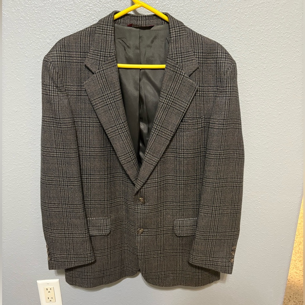 Vintage Plaid Blazer Men’s 40R Gray Black Tweed Sport Coat Classic Business Jack